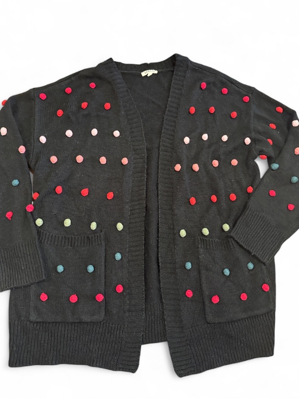 JODIFL Black Multicolor Pom Pom Cardigan – Size Small